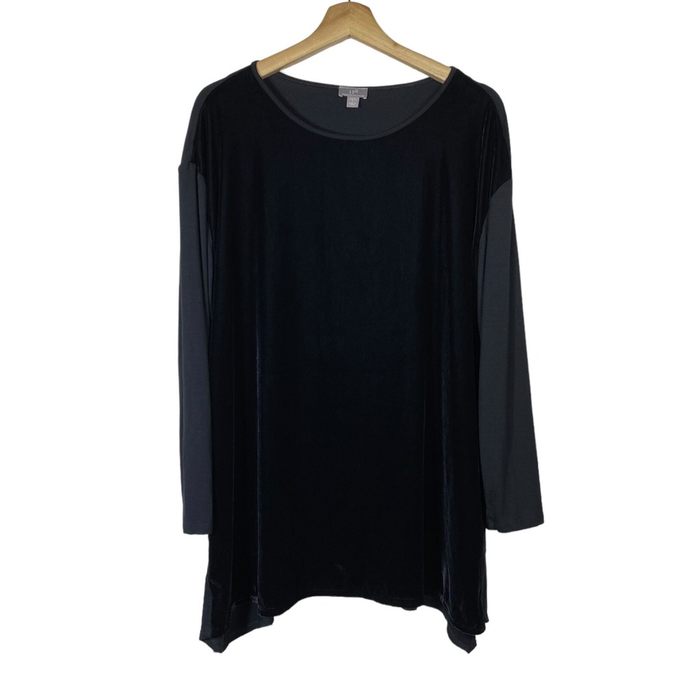 J. Jill Wearever Women Sz L‎ Tunic Top Black Velvet Asymmetrical Hem Lagenlook